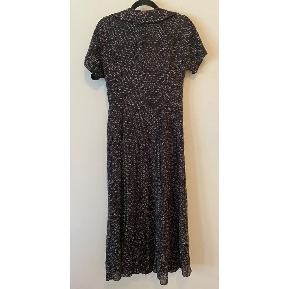 Dana Buchman Midi Dress Black White Dots Short Sleeve Collared Buttons up Silk - Picture 2 of 10